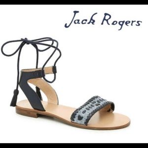 Jack Rogers Tate Raffia Sandals Size 6 Lace Up - midnight navy